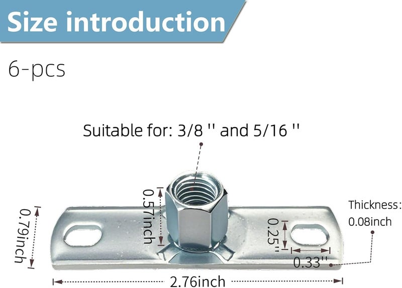 longtakeoff 6 Pcs Ceiling Flange Hangers for 3/8 in or 5/16 in Threaded Rod，Galvanized Iron Hanger Pipe Bracket Plate，Dryer Vent Hose Support Base Used by Electricians and Carpenters - Image 2